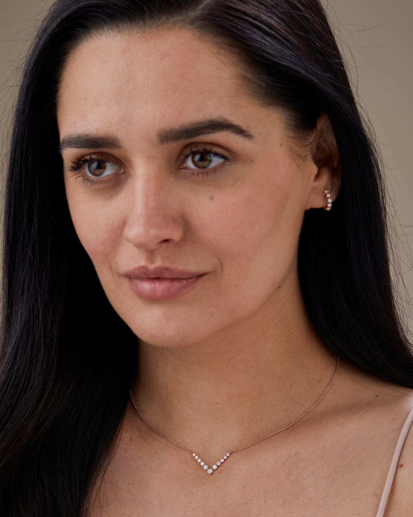 Round Cut Diamond Moissanite Floating V Shape Necklace For Women