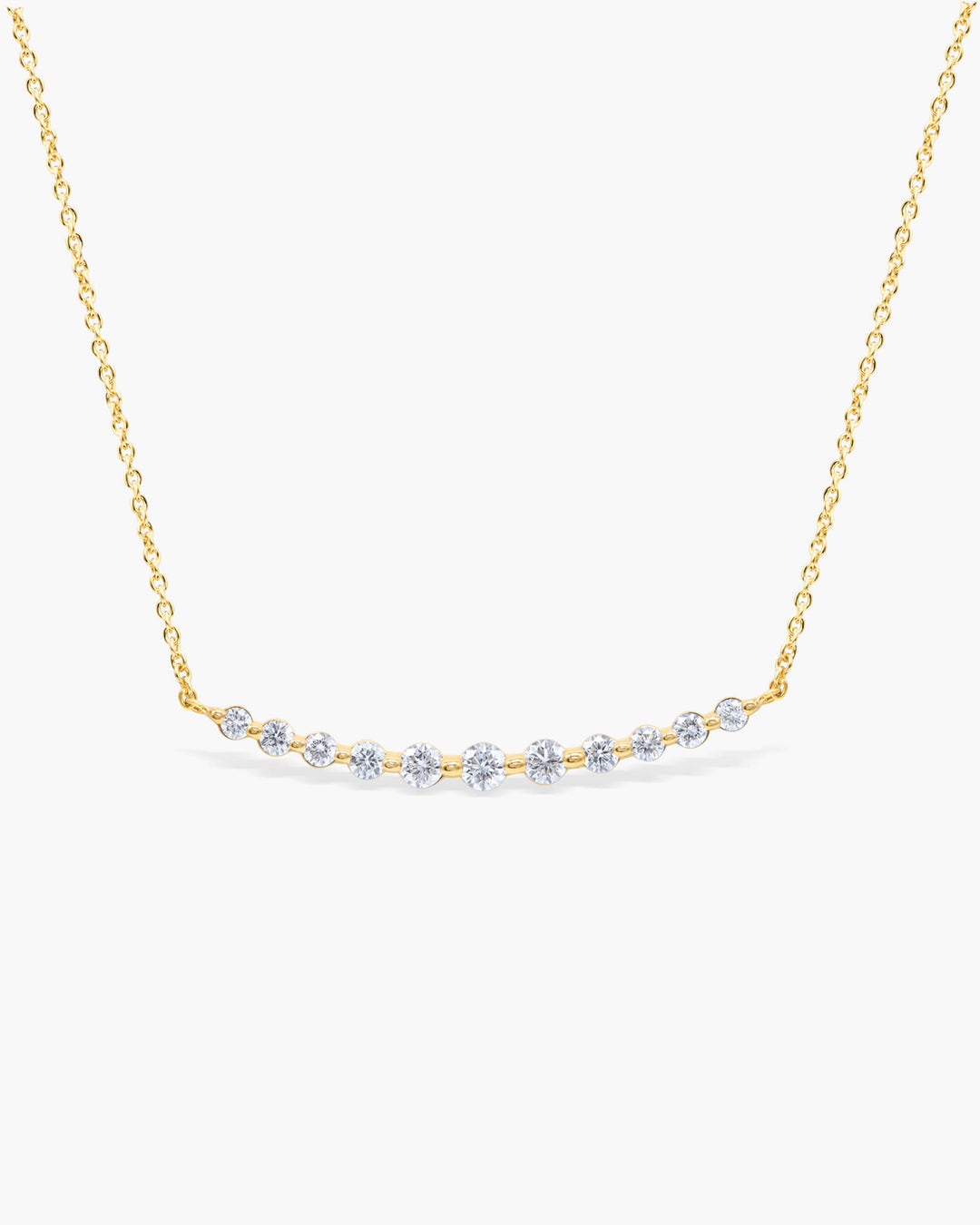 Round Cut Floating Diamond Moissanite Curved Bar Necklace For Women