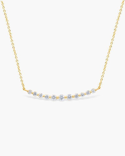 Round Cut Floating Diamond Moissanite Curved Bar Necklace For Women