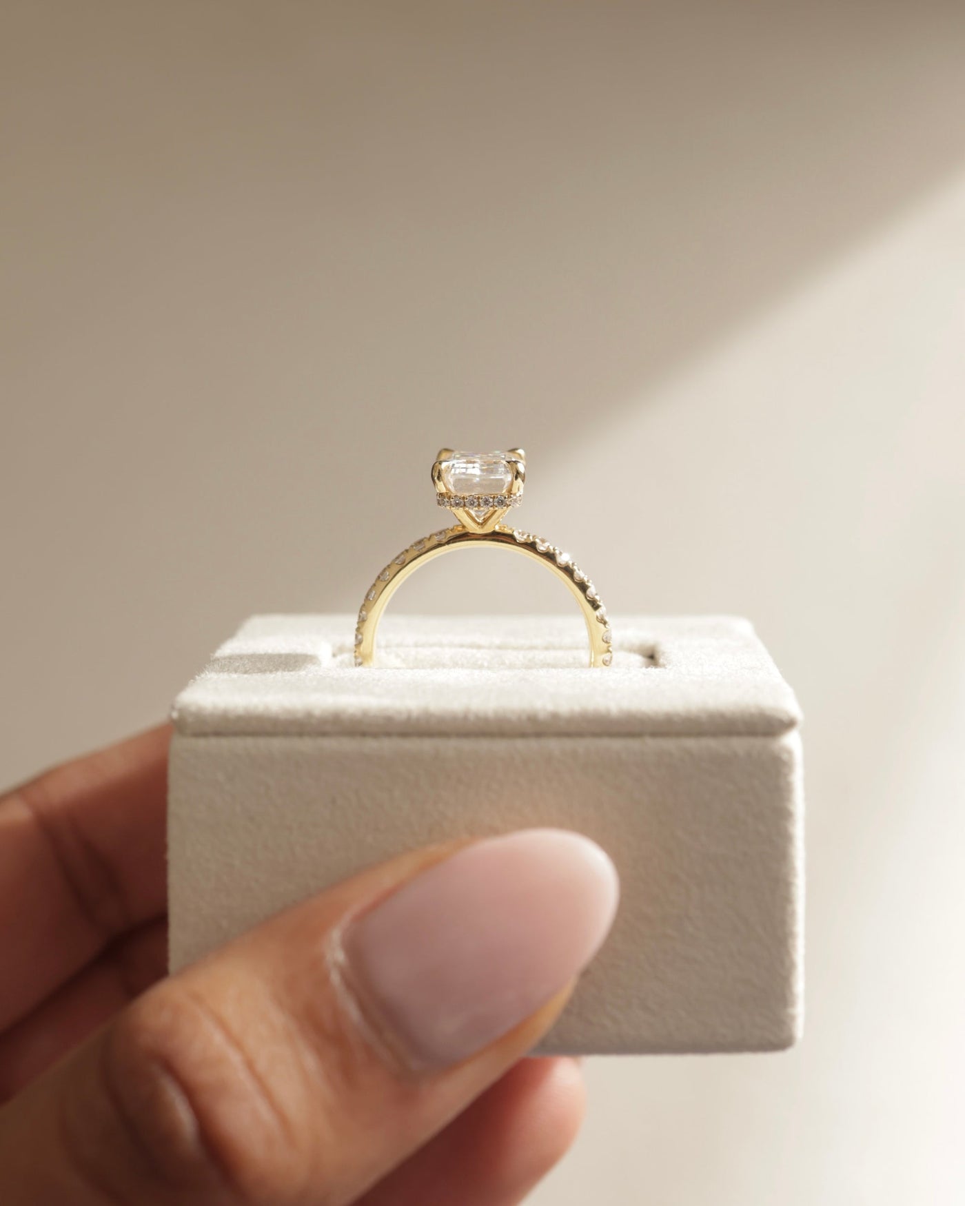 1.0 CT Emerald Cut Pave Setting Moissanite Engagement Ring