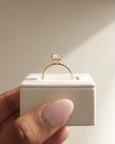 1.0 CT Emerald Cut Pave Setting Moissanite Engagement Ring