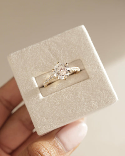 1.0 CT Round Brilliant Pave Setting Moissanite Engagement Ring