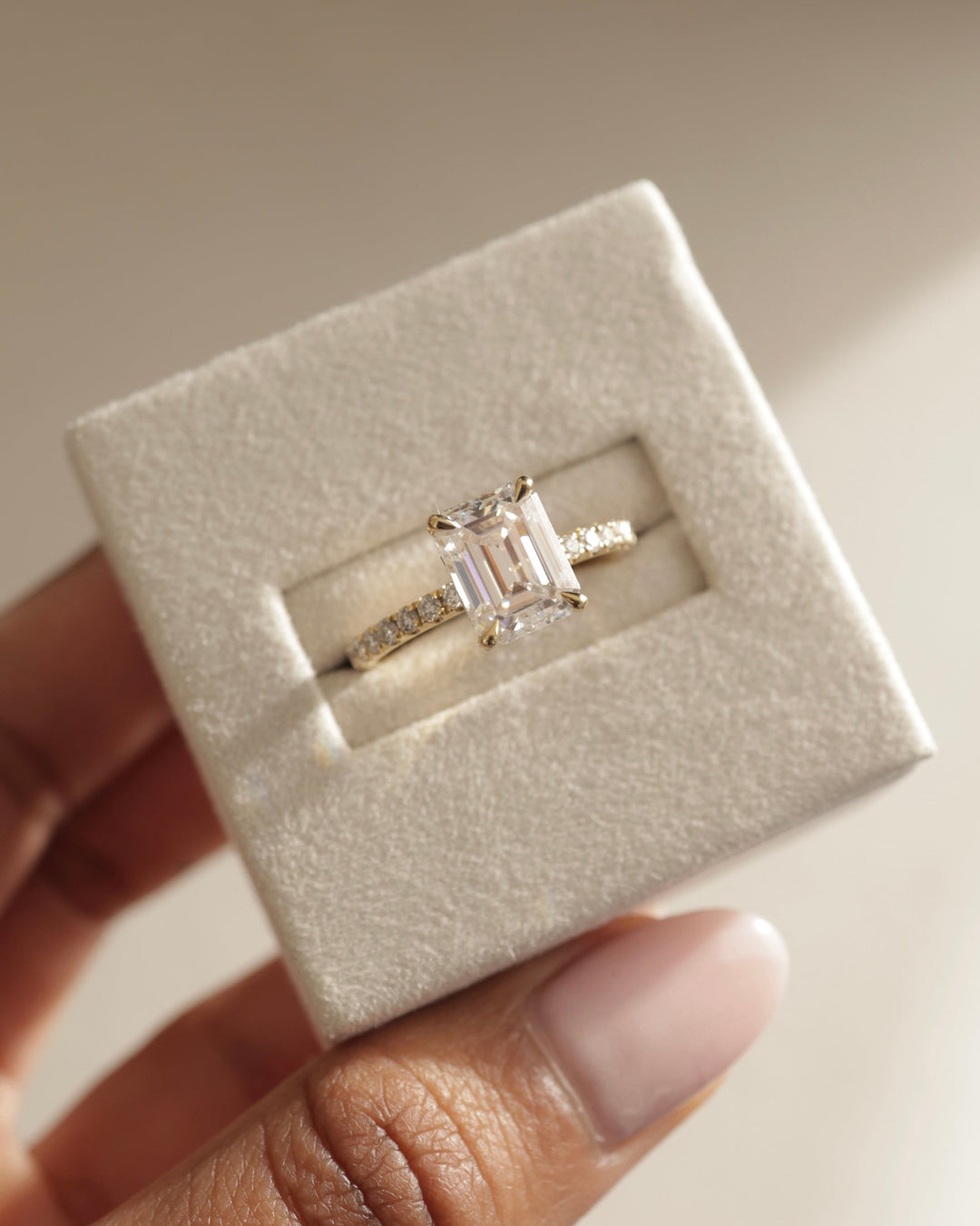 1.0 CT Emerald Cut Pave Setting Moissanite Engagement Ring