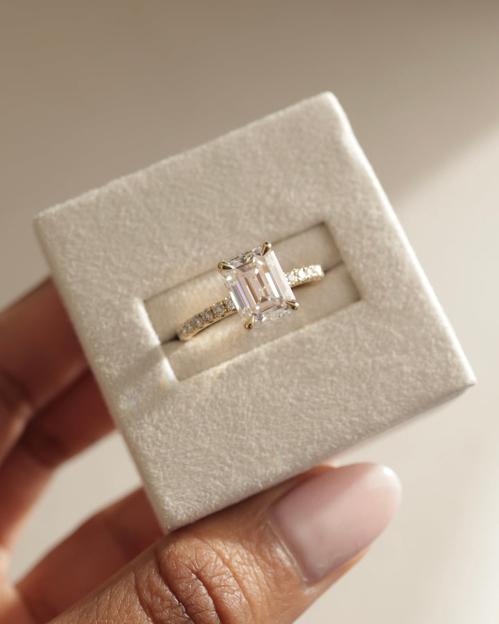 1.0 CT Emerald Cut Pave Setting Moissanite Engagement Ring