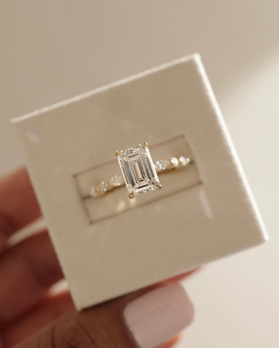 1.50 CT Emerald Cut Pave Setting Moissanite Engagement Ring