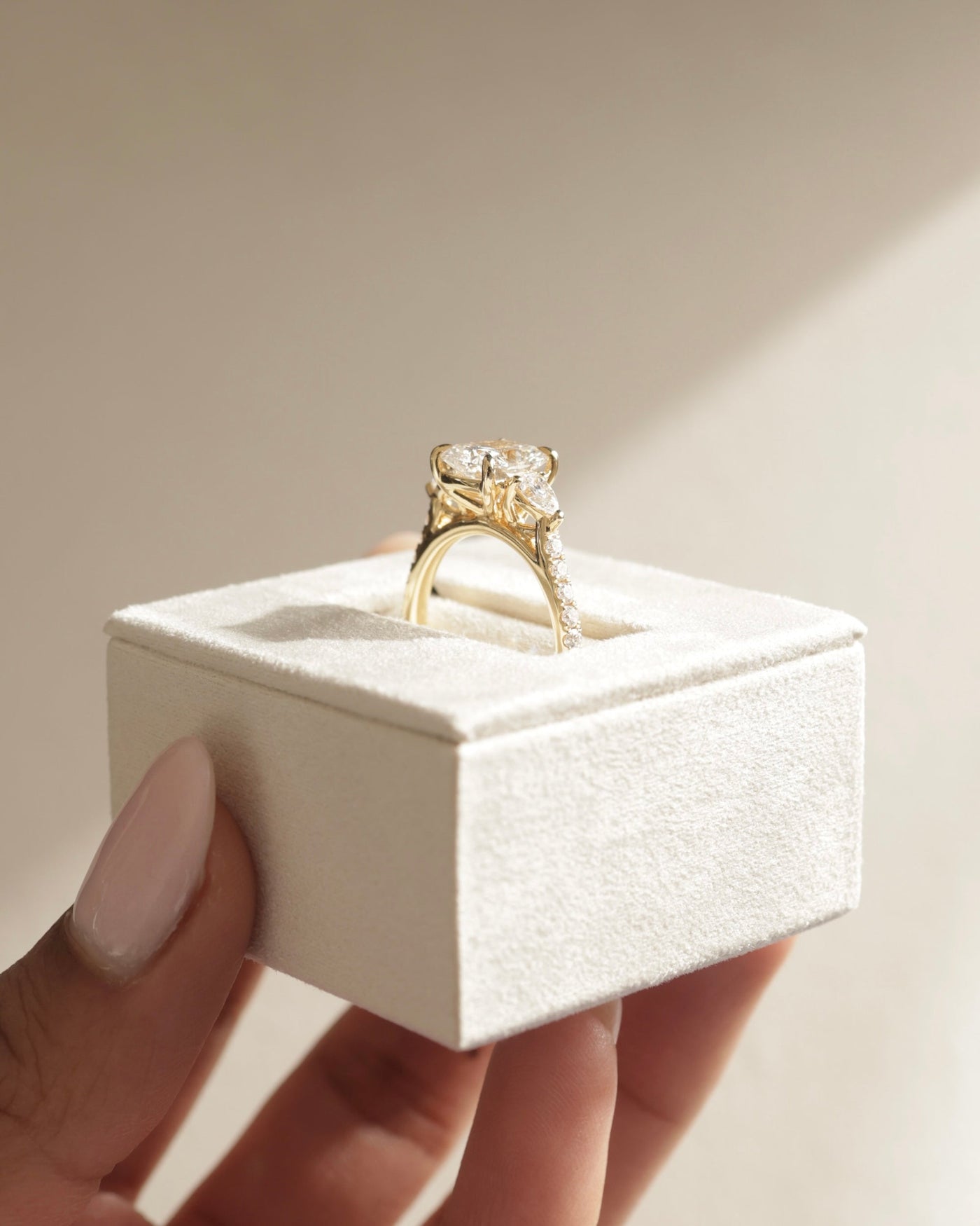 1.0 CT Cushion Cut Three Stone Pave Moissanite Engagement Ring