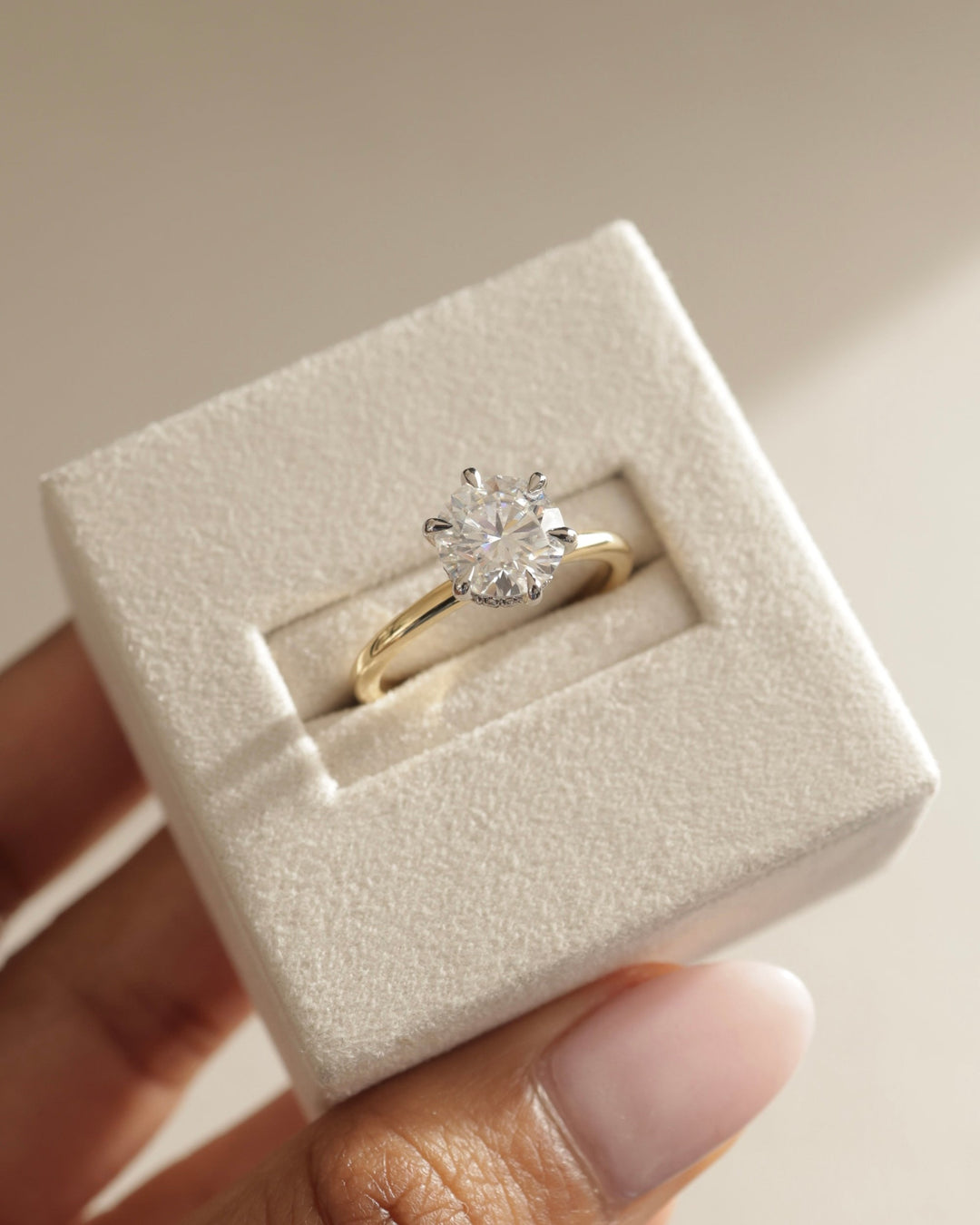 1.0 CT Round Brilliant Hidden Halo Moissanite Engagement Ring