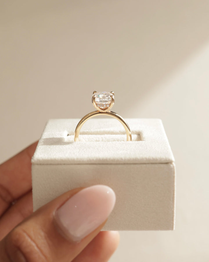 1.0 CT Cushion Cut Hidden Halo Moissanite Engagement Ring