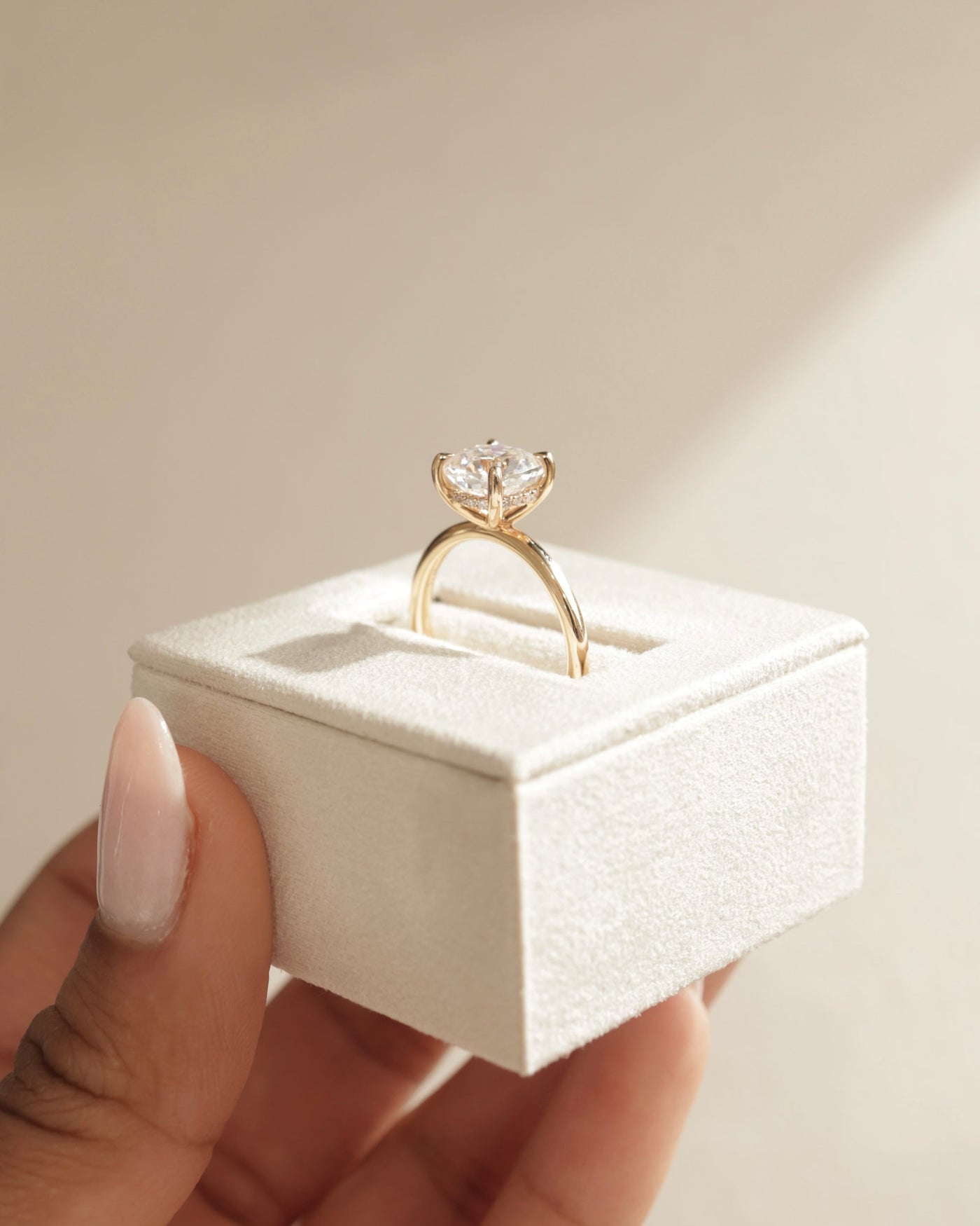 1.0 CT Cushion Cut Hidden Halo Moissanite Engagement Ring