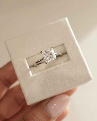 1.0 CT Princess Cut Hidden Halo Moissanite Engagement Ring