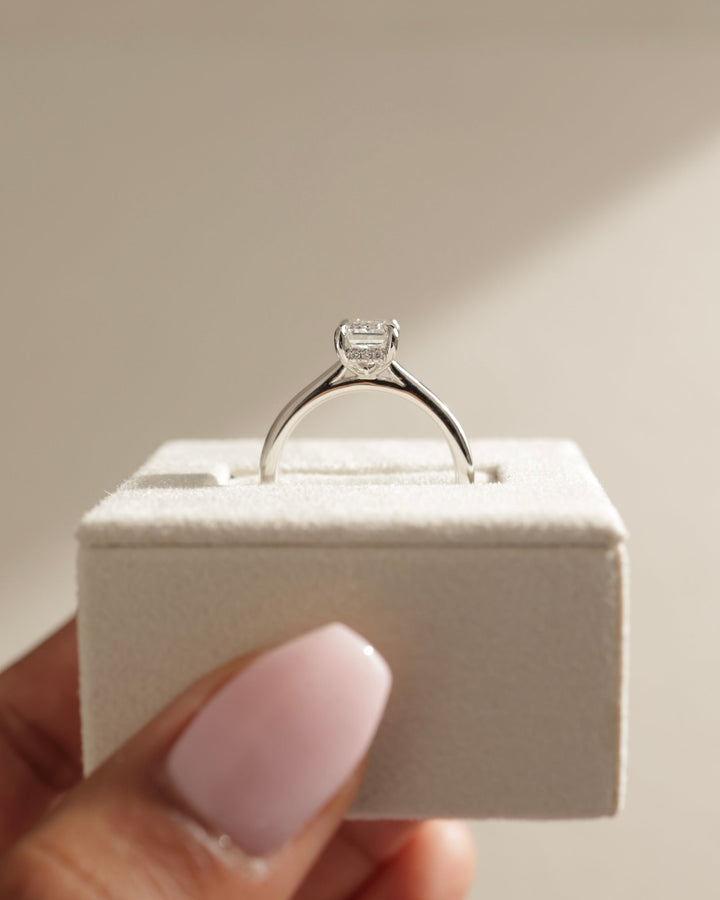 1.0CT Emerald Cut Hidden Halo Moissanite Engagement Ring