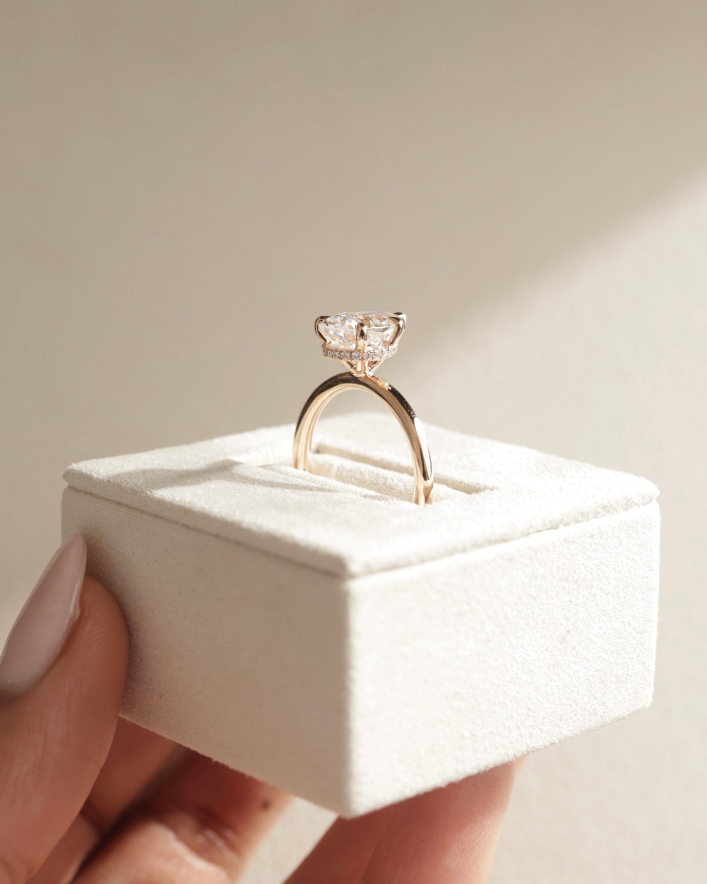 1.0 CT Pear Cut Hidden Halo Moissanite Engagement Ring