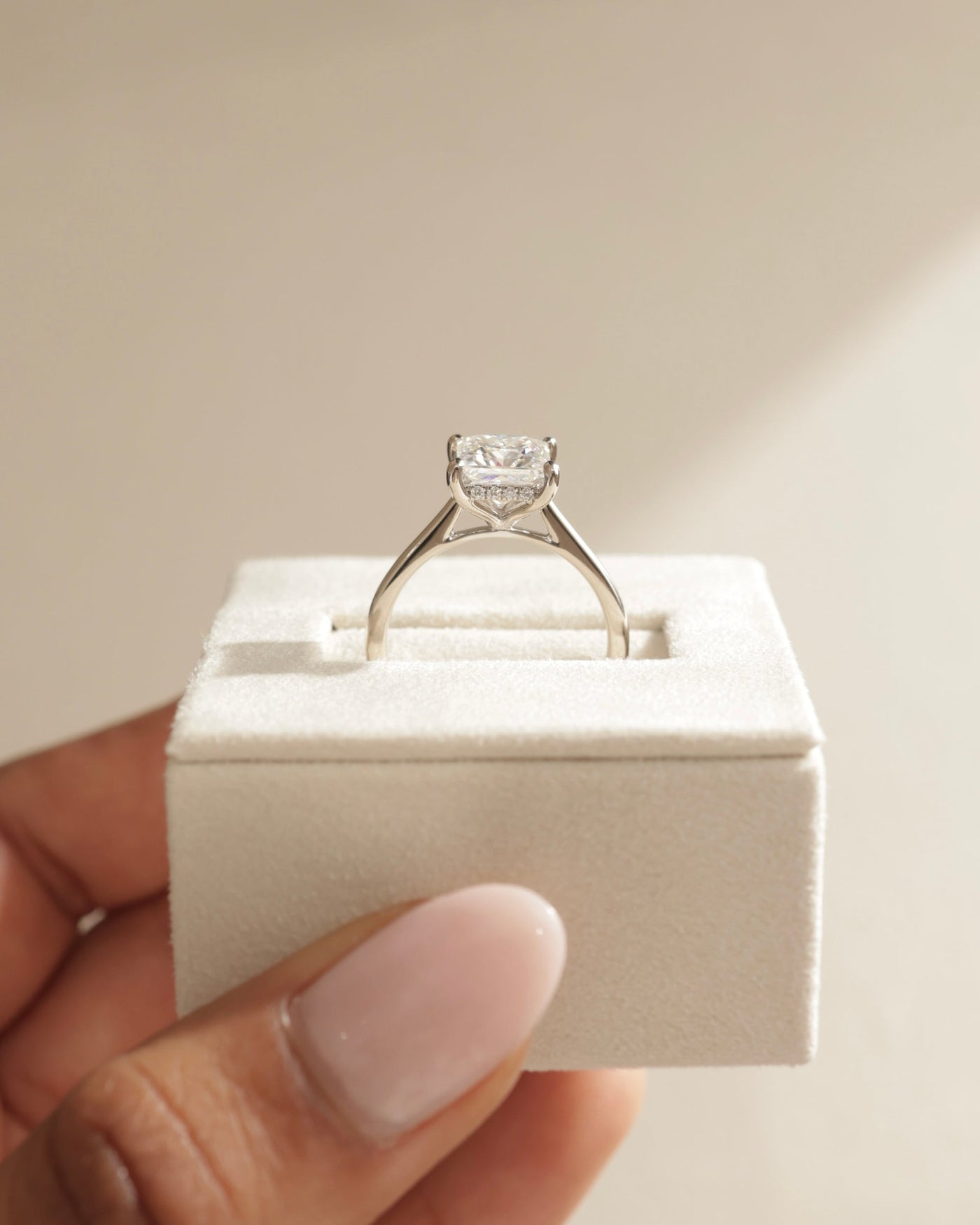 1.0 CT Princess Cut Hidden Halo Moissanite Engagement Ring