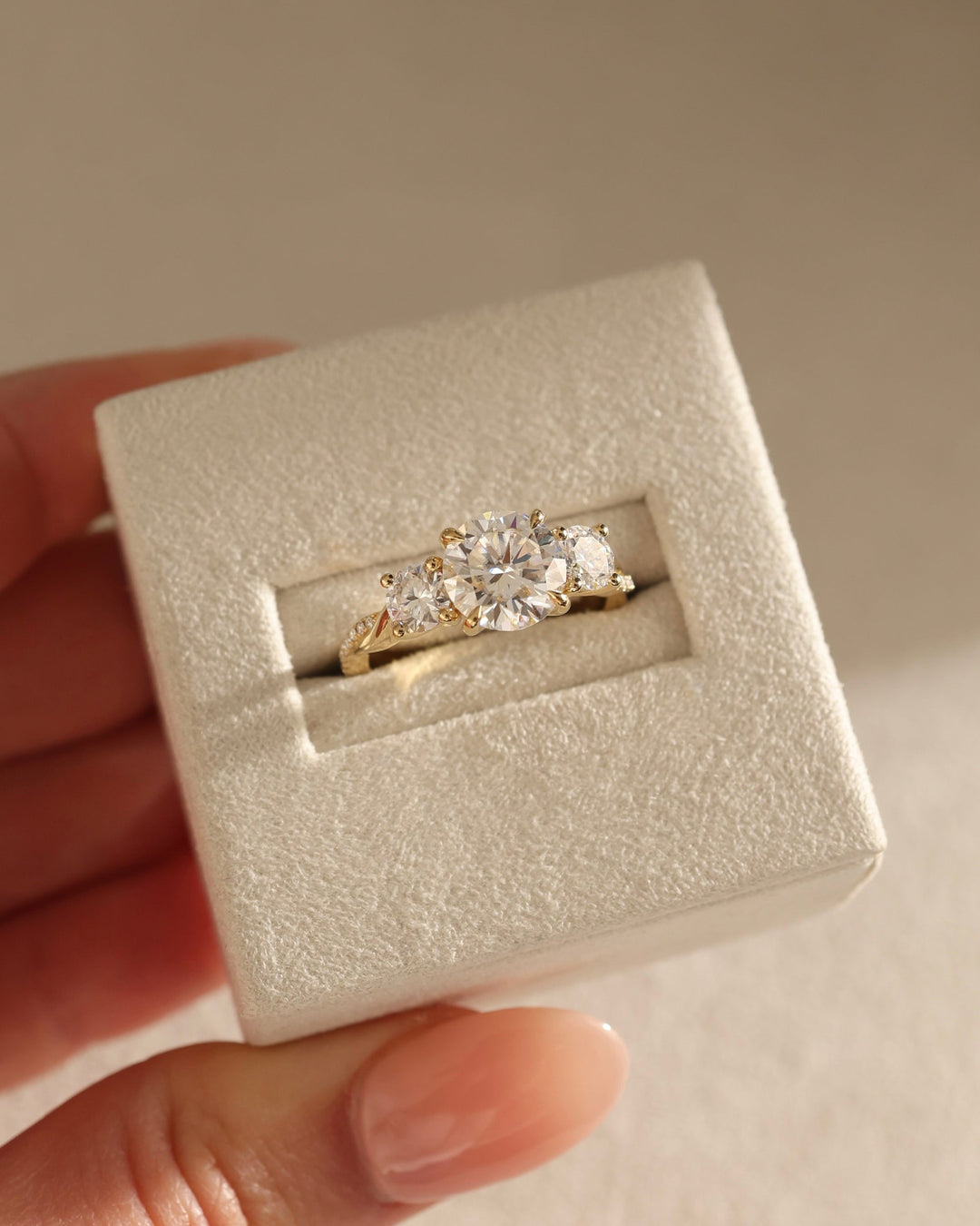 1.50 CT Round Brilliant Three Stone Moissanite Engagement Ring