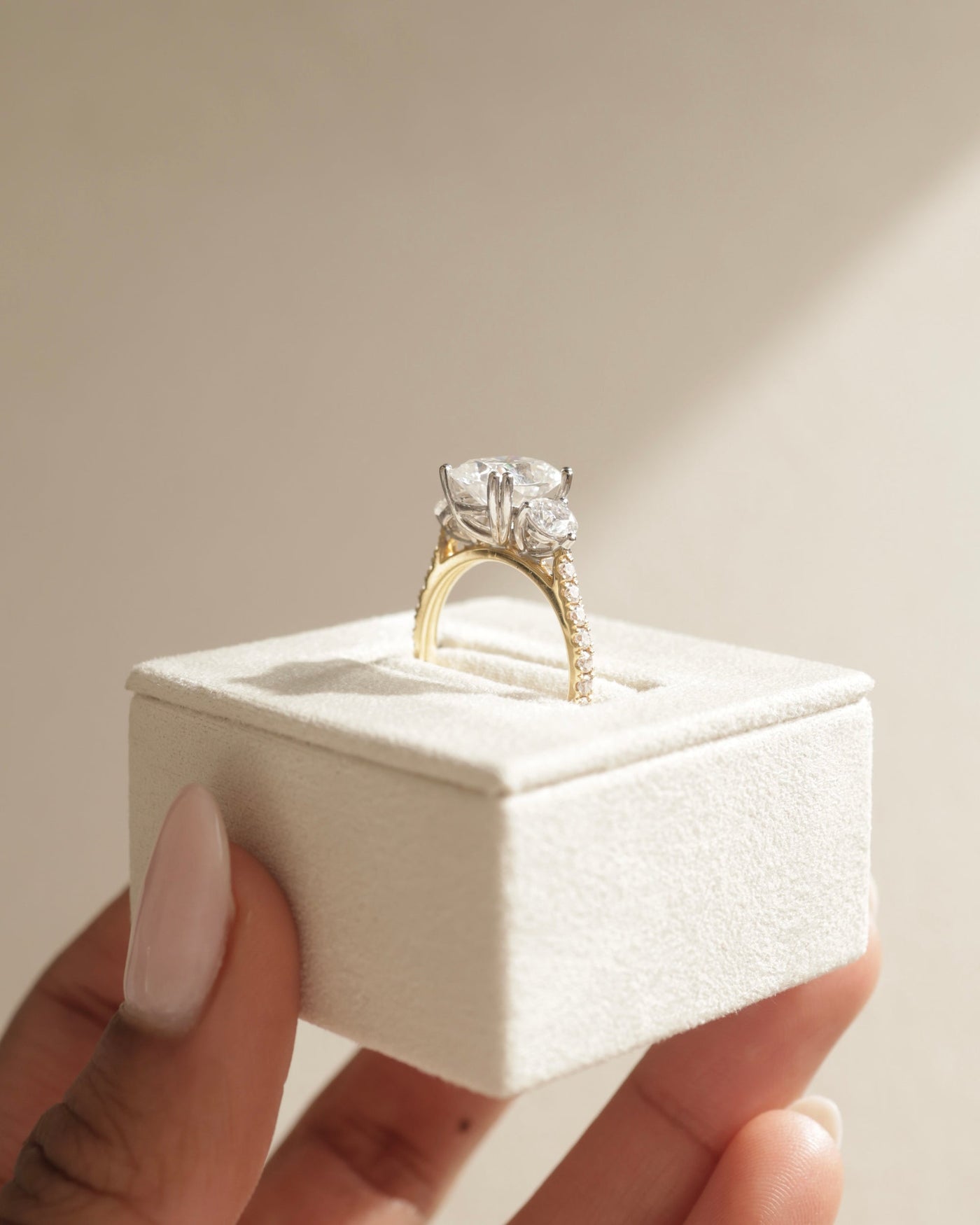 1.0 CT Elongated Cushion Cut Three Stone Moissanite Engagement Ring