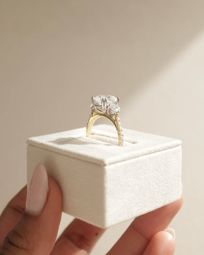 1.0 CT Elongated Cushion Cut Three Stone Moissanite Engagement Ring