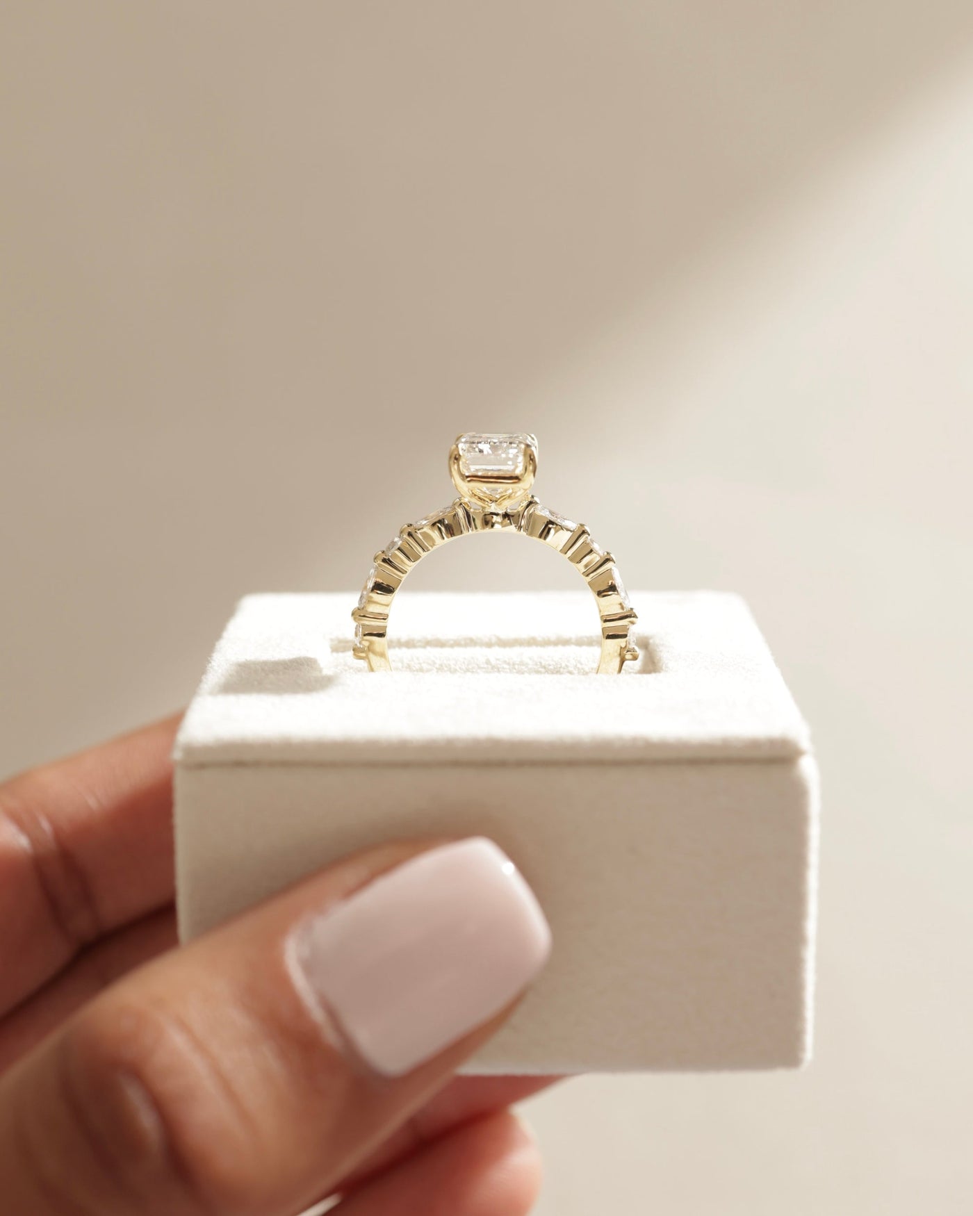 1.50 CT Emerald Cut Pave Setting Moissanite Engagement Ring