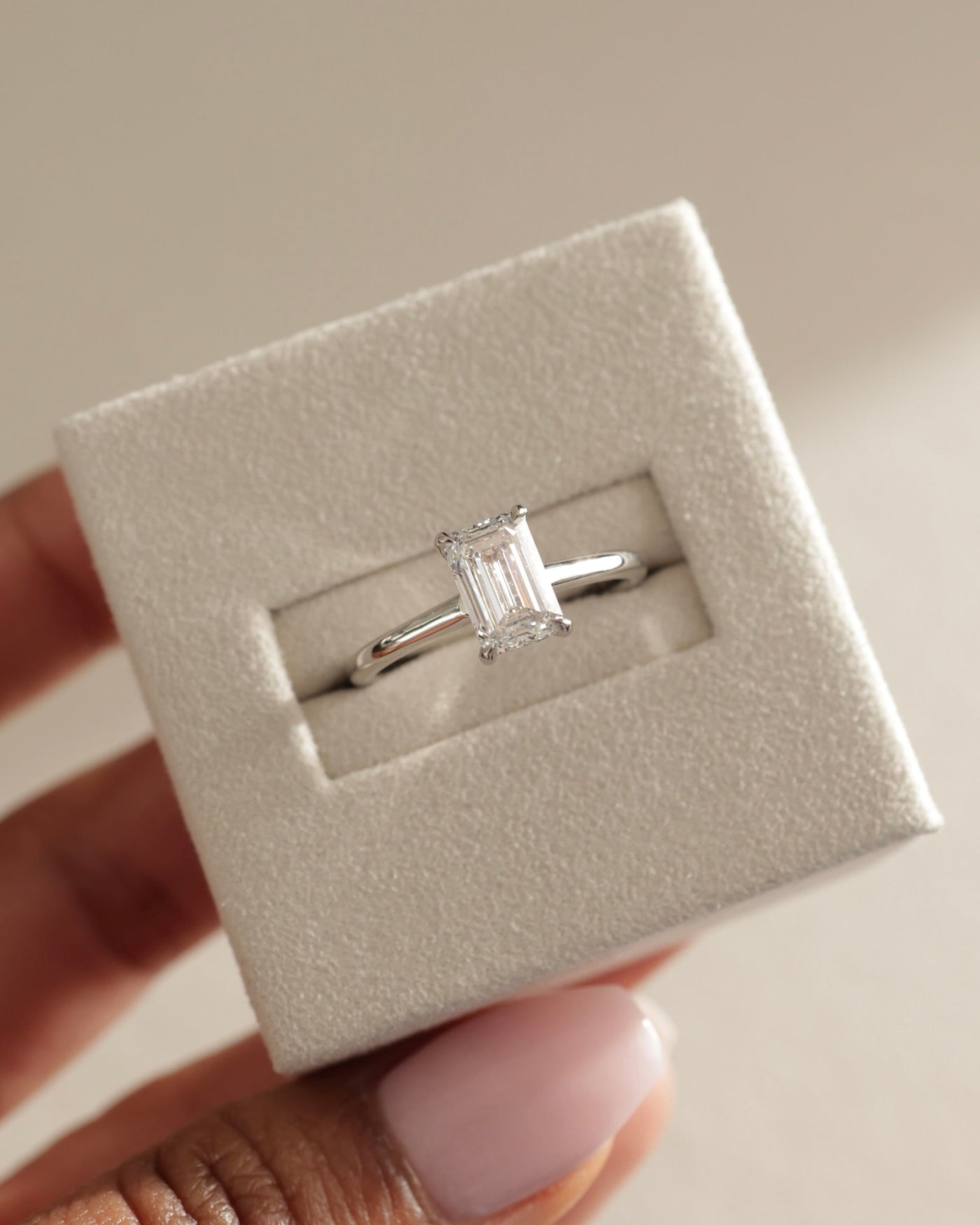 1.0CT Emerald Cut Hidden Halo Moissanite Engagement Ring