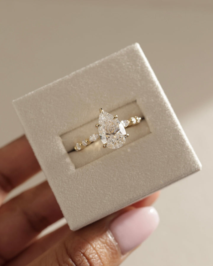 2.0 CT Pear Cut Hidden Halo Pave Setting Moissanite Wedding Ring