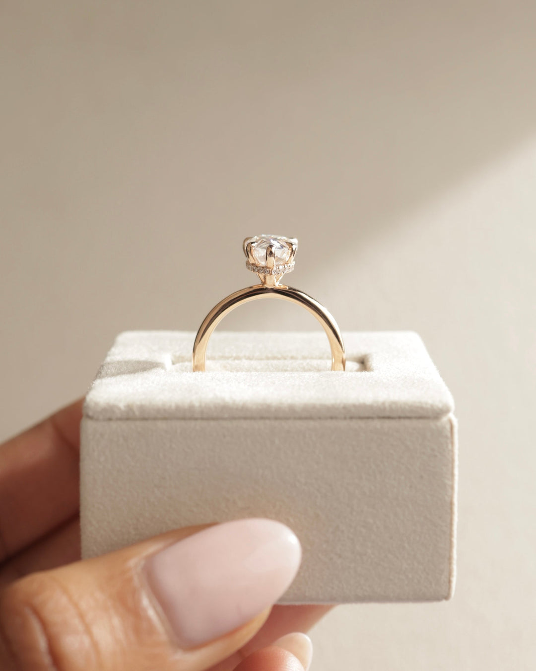 1.0 CT Pear Cut Hidden Halo Moissanite Engagement Ring