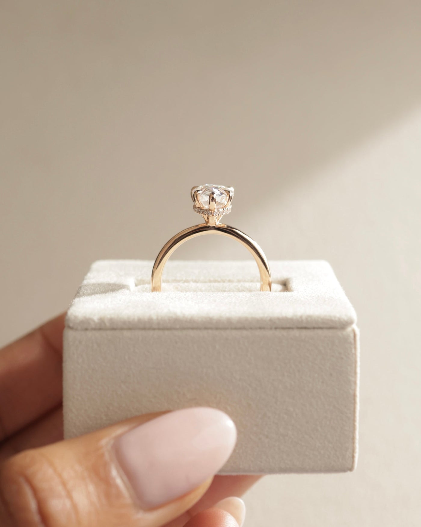 1.0 CT Pear Cut Hidden Halo Moissanite Engagement Ring