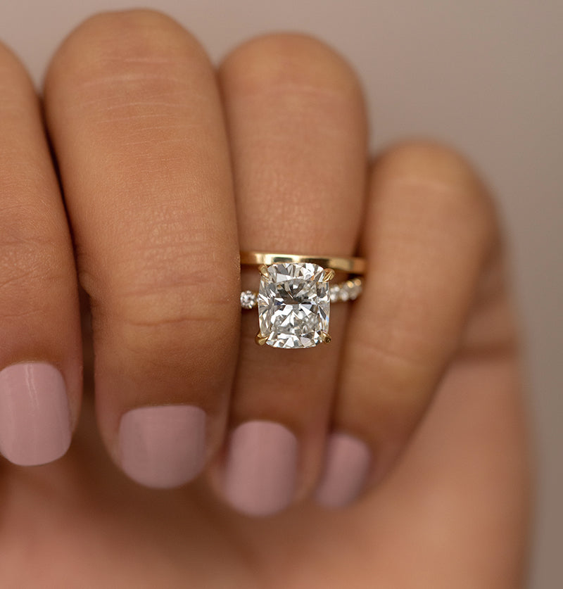 3.02CT Cushion Cut Hidden Halo Pave Moissanite Diamond Engagement Ring