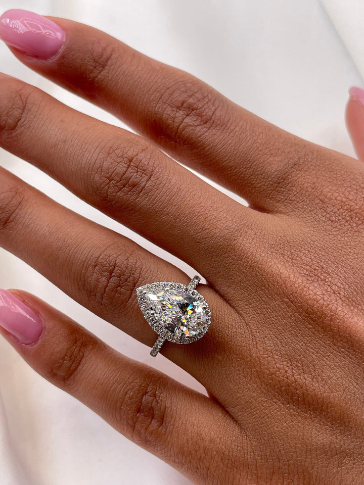 1.50-3.50 CT Pear Diamond Engagement Ring With Halo & Pave Setting