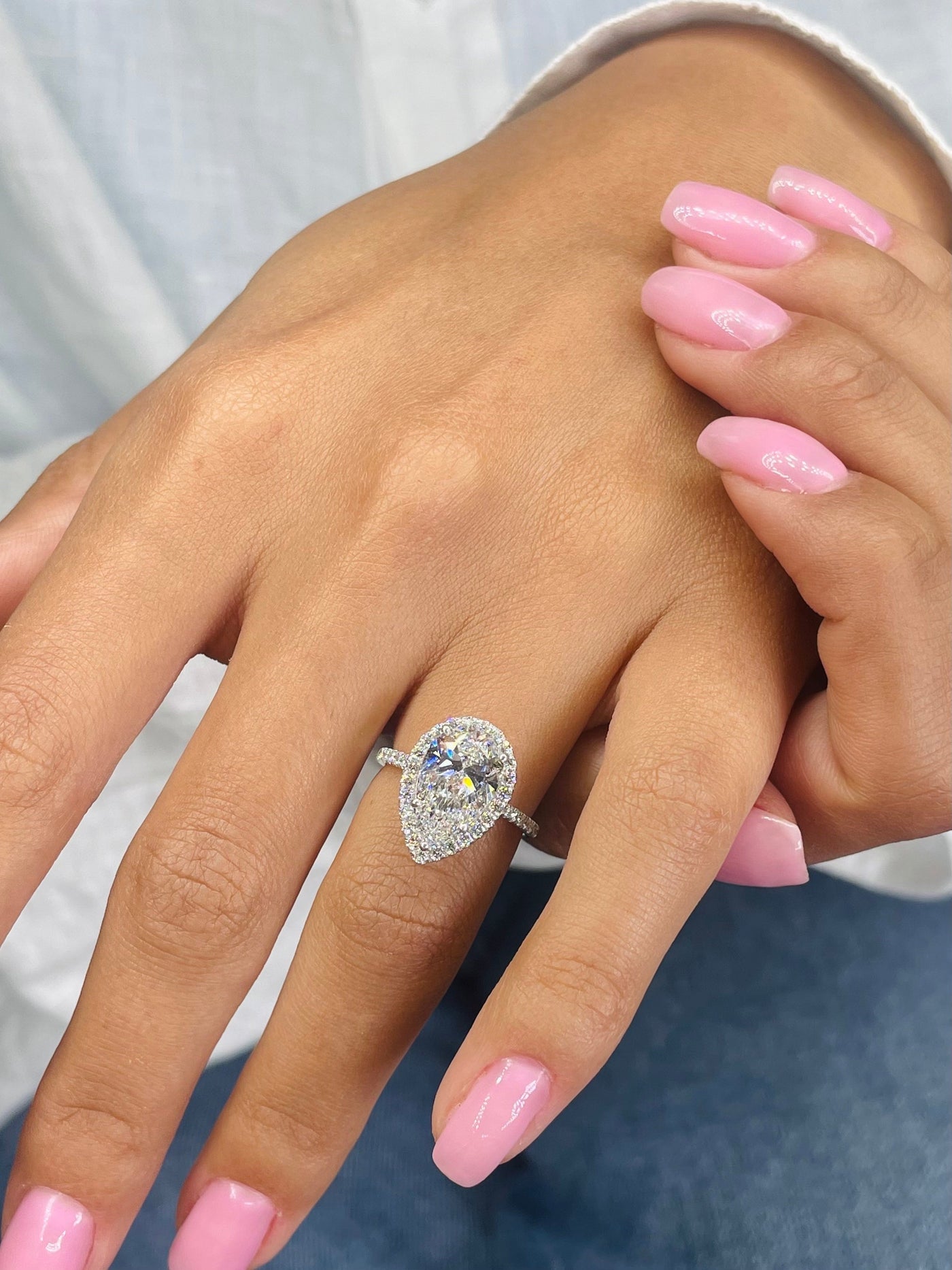 1.50-3.50 CT Pear Diamond Engagement Ring With Halo & Pave Setting