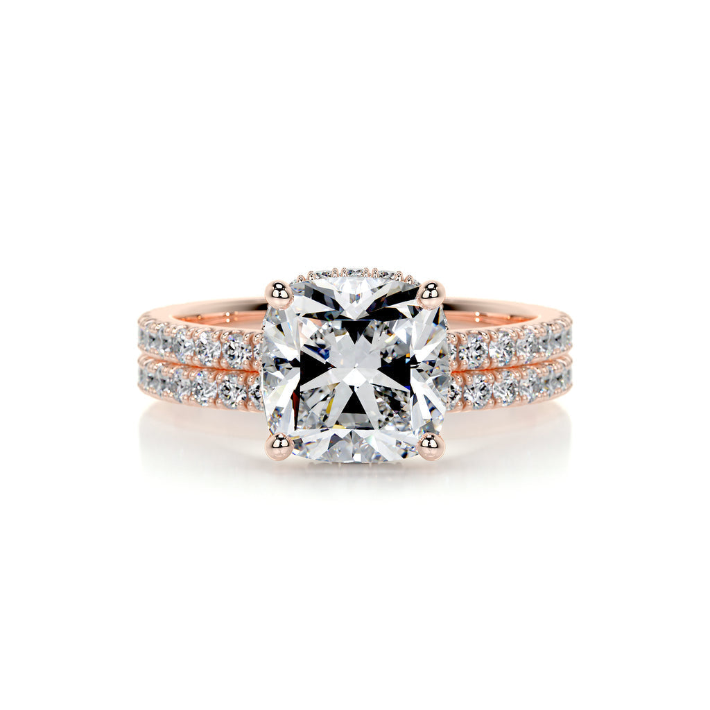 2.0 CT Cushion Hidden Halo & Pave F-VS CVD  Diamond Bridal Set