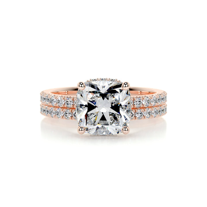 2.0 CT Cushion Hidden Halo & Pave F-VS CVD  Diamond Bridal Set