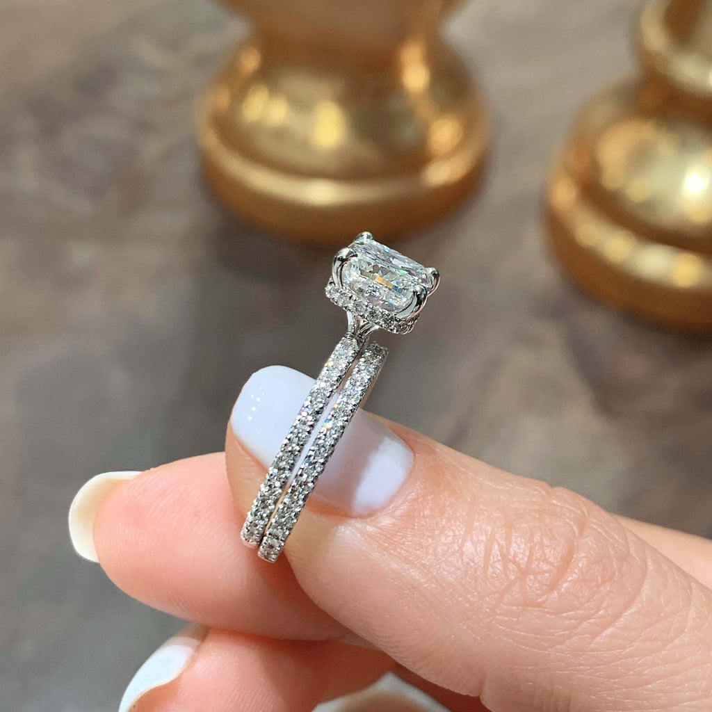 2.0 CT Cushion Hidden Halo & Pave F-VS CVD  Diamond Bridal Set
