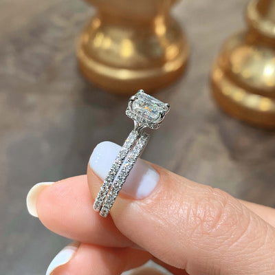 2.0 CT Cushion Hidden Halo & Pave F-VS CVD  Diamond Bridal Set
