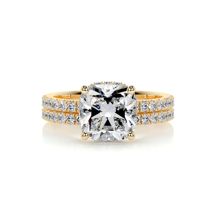 2.0 CT Cushion Hidden Halo & Pave F-VS CVD  Diamond Bridal Set
