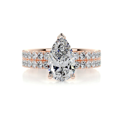 2.0 CT Pear Solitaire & Pave F-VS CVD Diamond Bridal Set