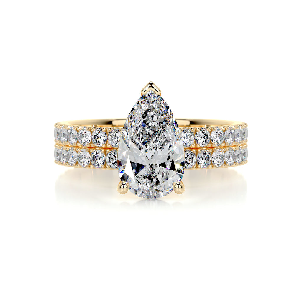 2.0 CT Pear Solitaire & Pave F-VS CVD Diamond Bridal Set