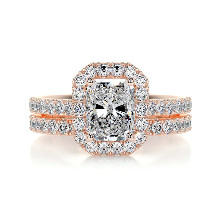 1.50 CT Radiant Cut  F-VS CVD Diamond Bridal Set With Halo & Pave Setting