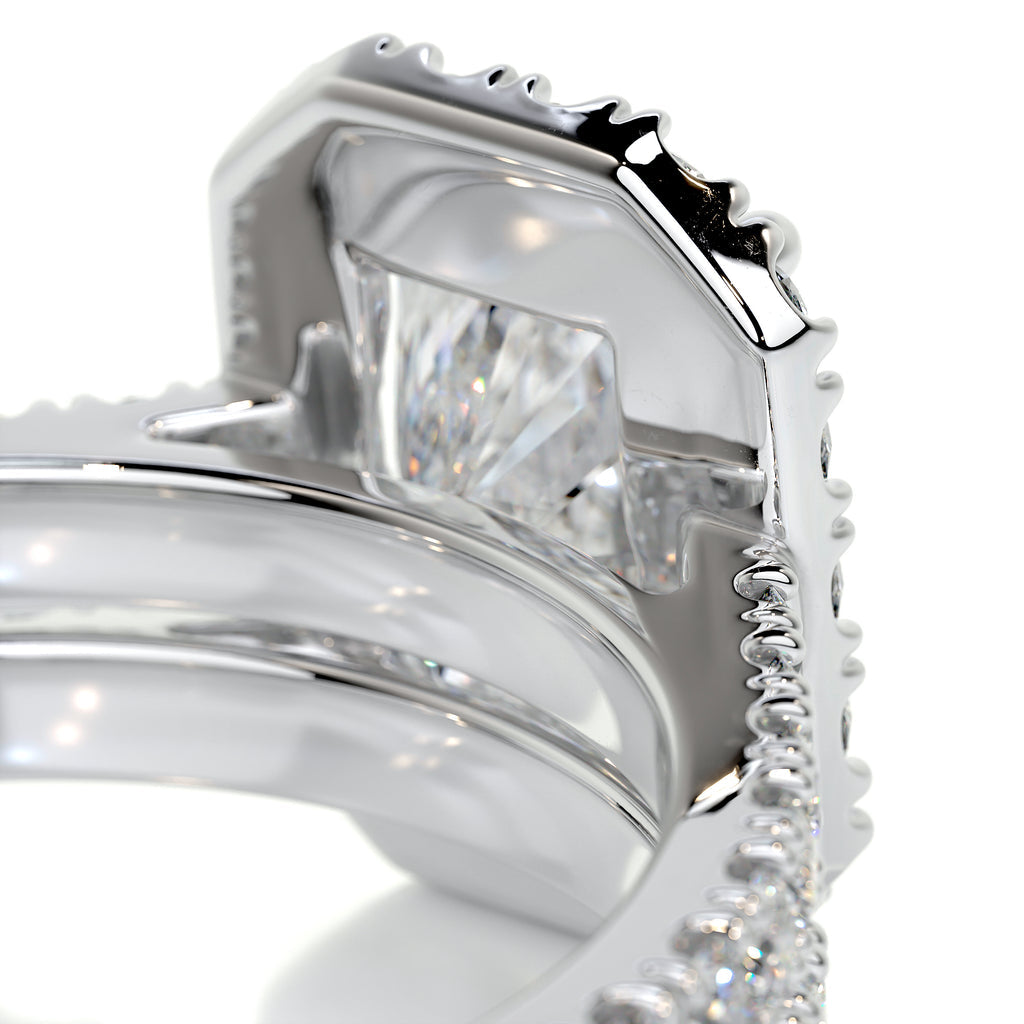 1.50 CT Radiant Cut  F-VS CVD Diamond Bridal Set With Halo & Pave Setting