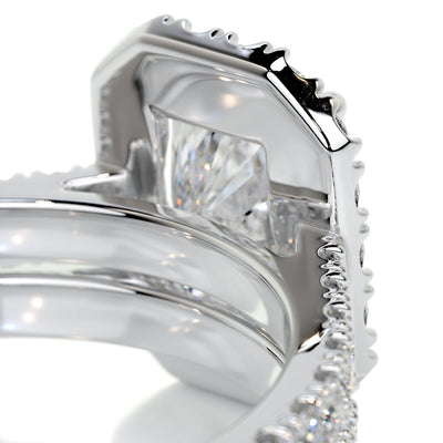1.50 CT Radiant Cut  F-VS CVD Diamond Bridal Set With Halo & Pave Setting
