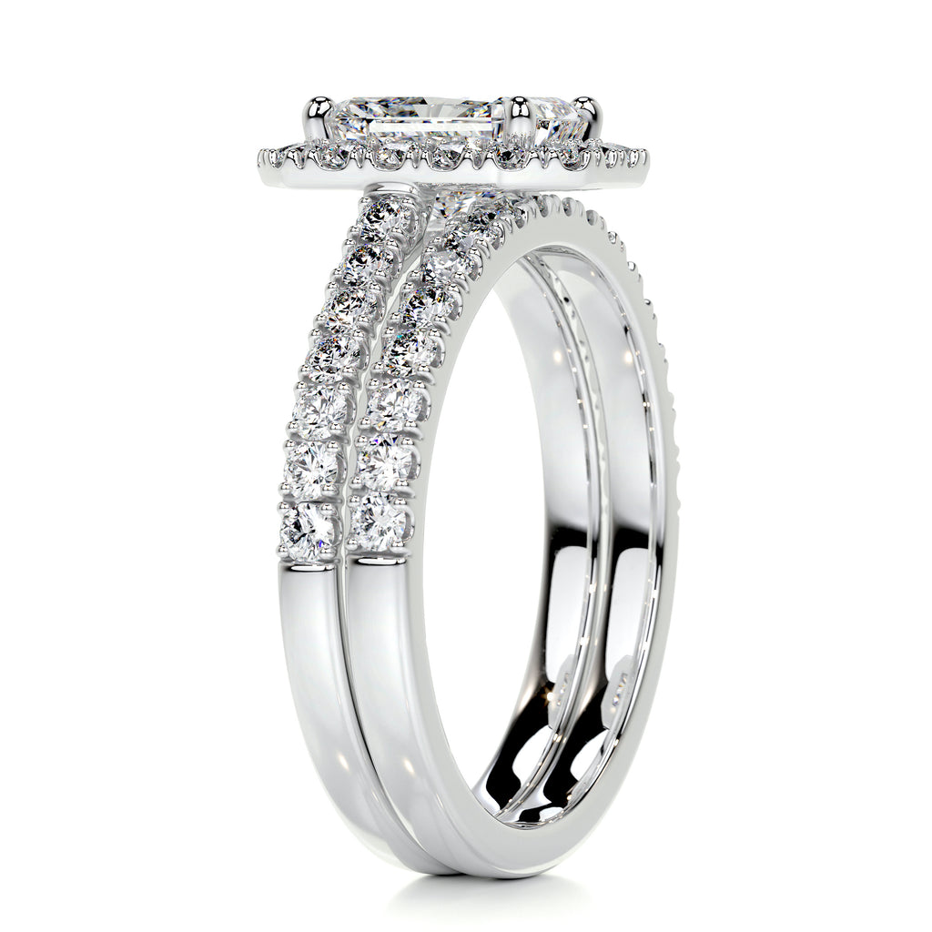 1.50 CT Radiant Cut  F-VS CVD Diamond Bridal Set With Halo & Pave Setting