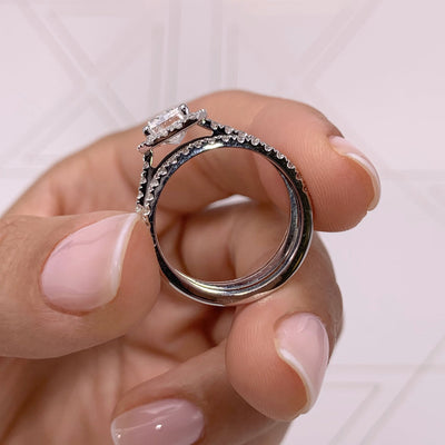 1.50 CT Radiant Cut  F-VS CVD Diamond Bridal Set With Halo & Pave Setting