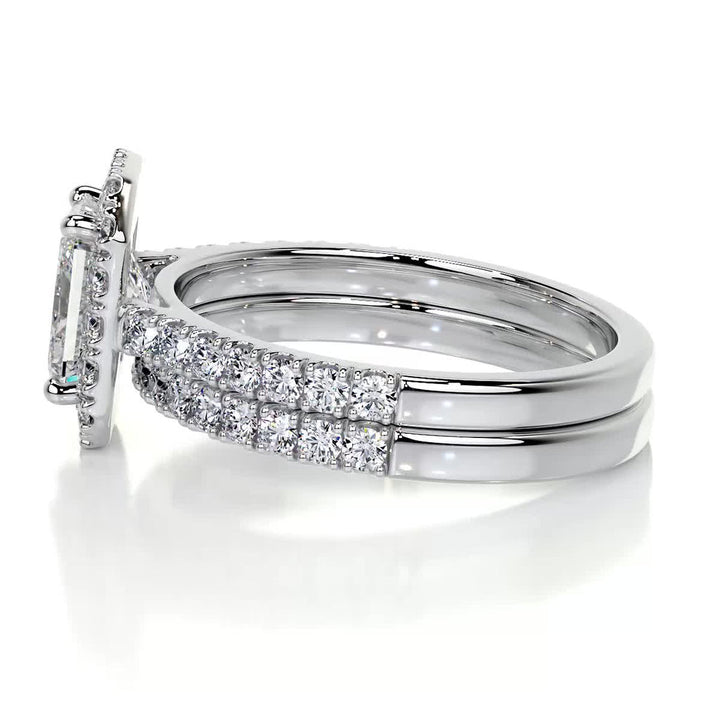 1.50 CT Radiant Cut  F-VS CVD Diamond Bridal Set With Halo & Pave Setting