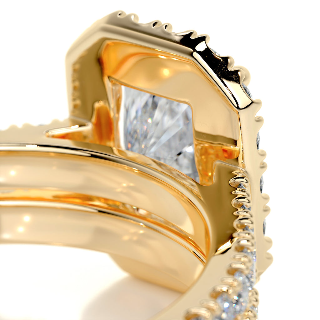 1.50 CT Radiant Cut  F-VS CVD Diamond Bridal Set With Halo & Pave Setting