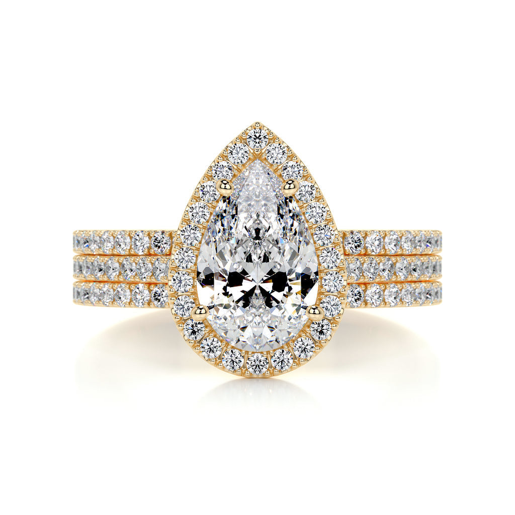 2.0 CT Pear Shaped F-VS Loose Diamond Bridal Set With Halo & Pave Setting