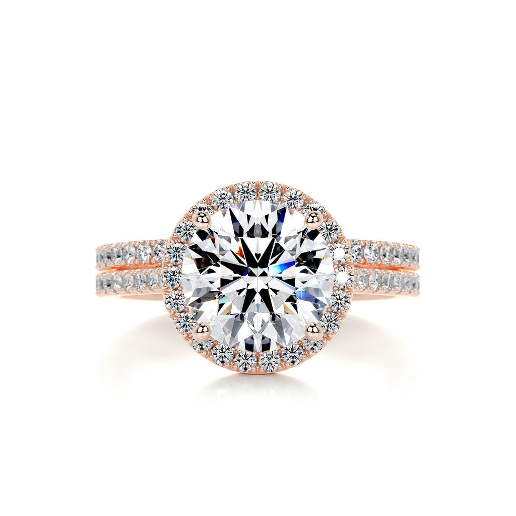 2.0 CT Round Halo & Pave F-VS CVD Diamond Bridal Set