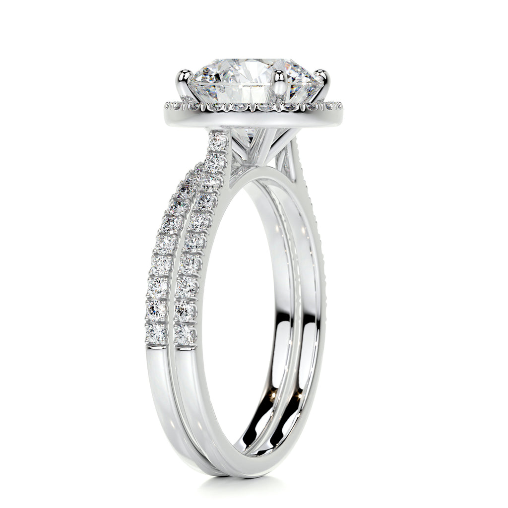 2.0 CT Round Halo & Pave F-VS CVD Diamond Bridal Set