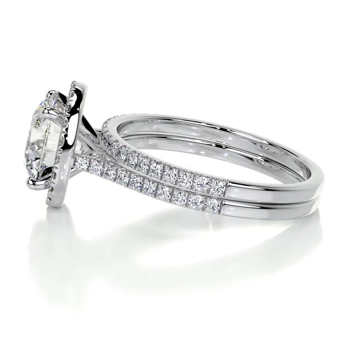 2.0 CT Round Halo & Pave F-VS CVD Diamond Bridal Set