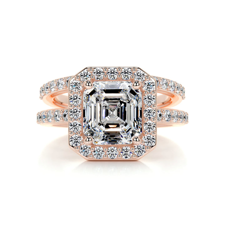 1.05 CT Asscher Halo & Pave F-VS CVD Diamond Bridal Set