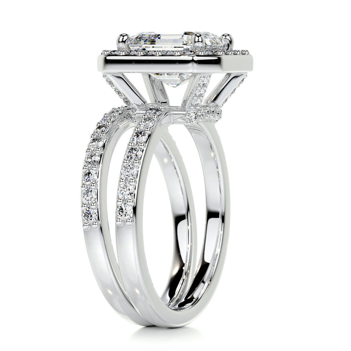 1.05 CT Asscher Halo & Pave F-VS CVD Diamond Bridal Set