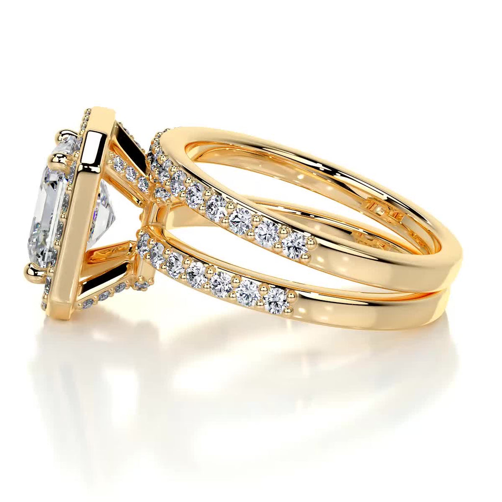 1.05 CT Asscher Halo & Pave F-VS CVD Diamond Bridal Set