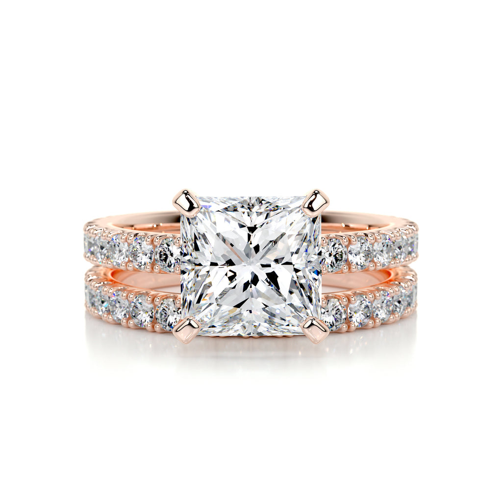 2.0 CT Princess Solitaire & Pave Setting F-VS CVD Diamond Bridal Set